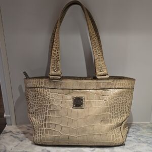 Dooney & Bourke Crocodile-Embossed Cream Tote